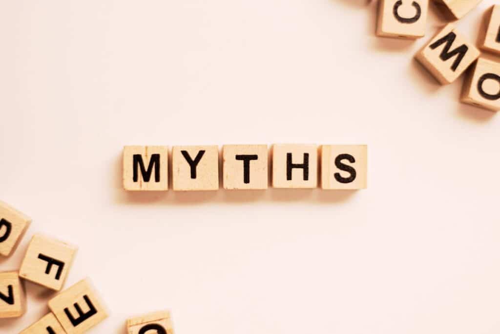 myths written on scrabble tiles