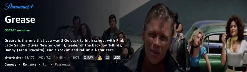 Grease featured on Amazon Prime