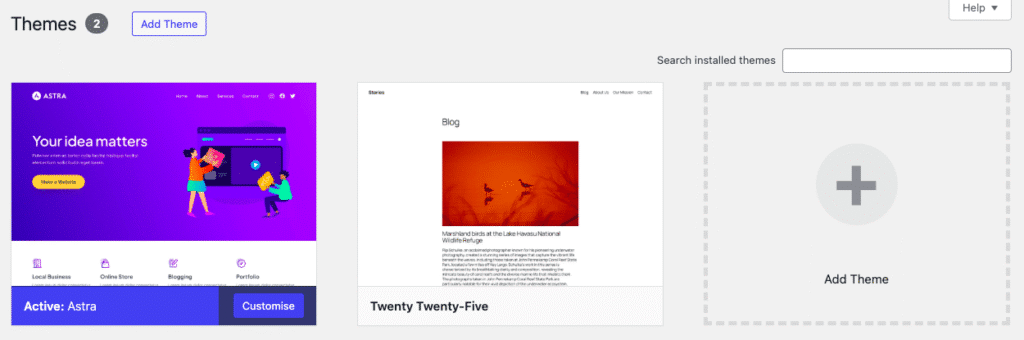 WordPress theme screen