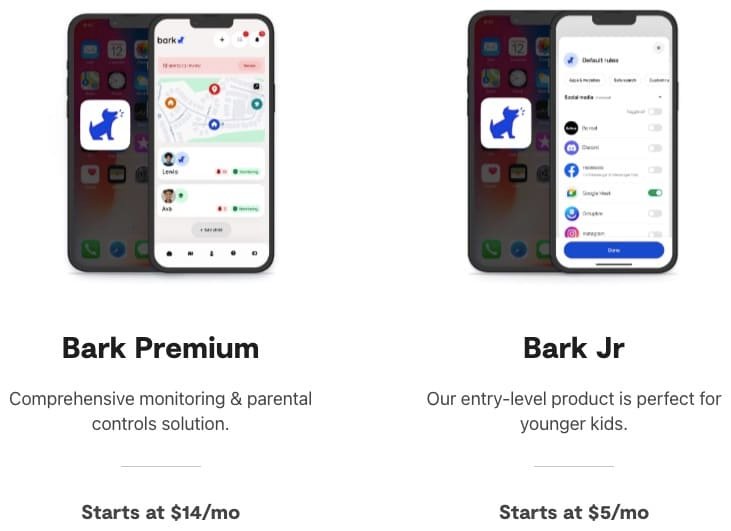 Bark parental control app pricing table