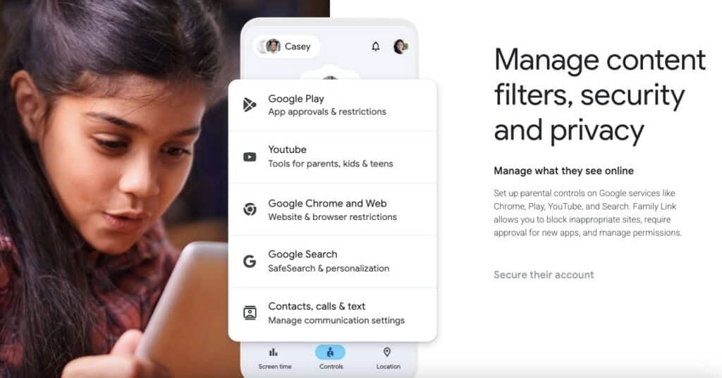 Google Family Link parental control apps features